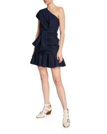 Derek Lam 10 Crosby One-Shoulder Gathered Cotton Short Dress at Neiman Marcus